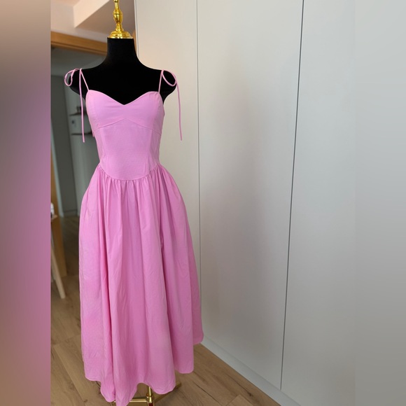 Showpo. Dresses & Skirts - Holly Midi Dress - Corset Lace Up Dress with Split in Musk Pink